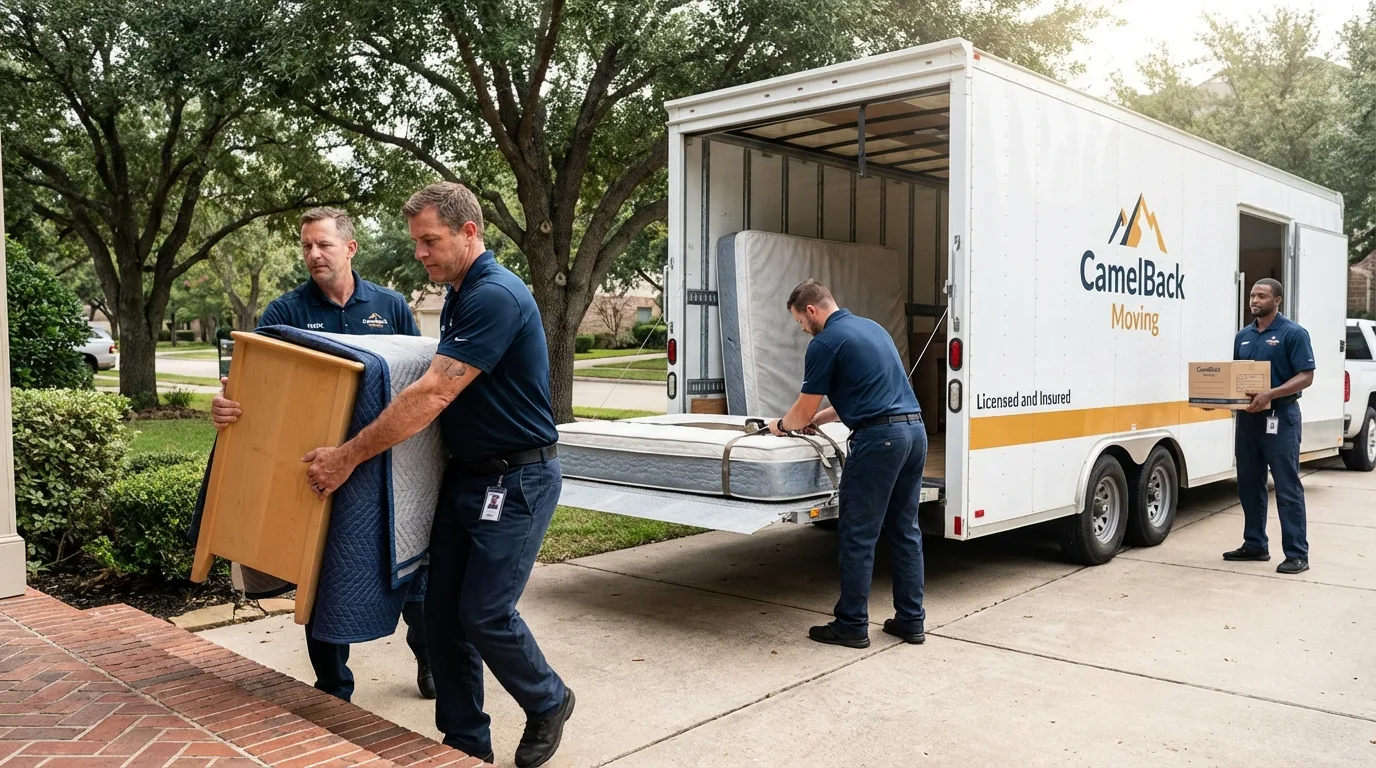 Crew loading residential truck for cross-state move from Whitehall, NY